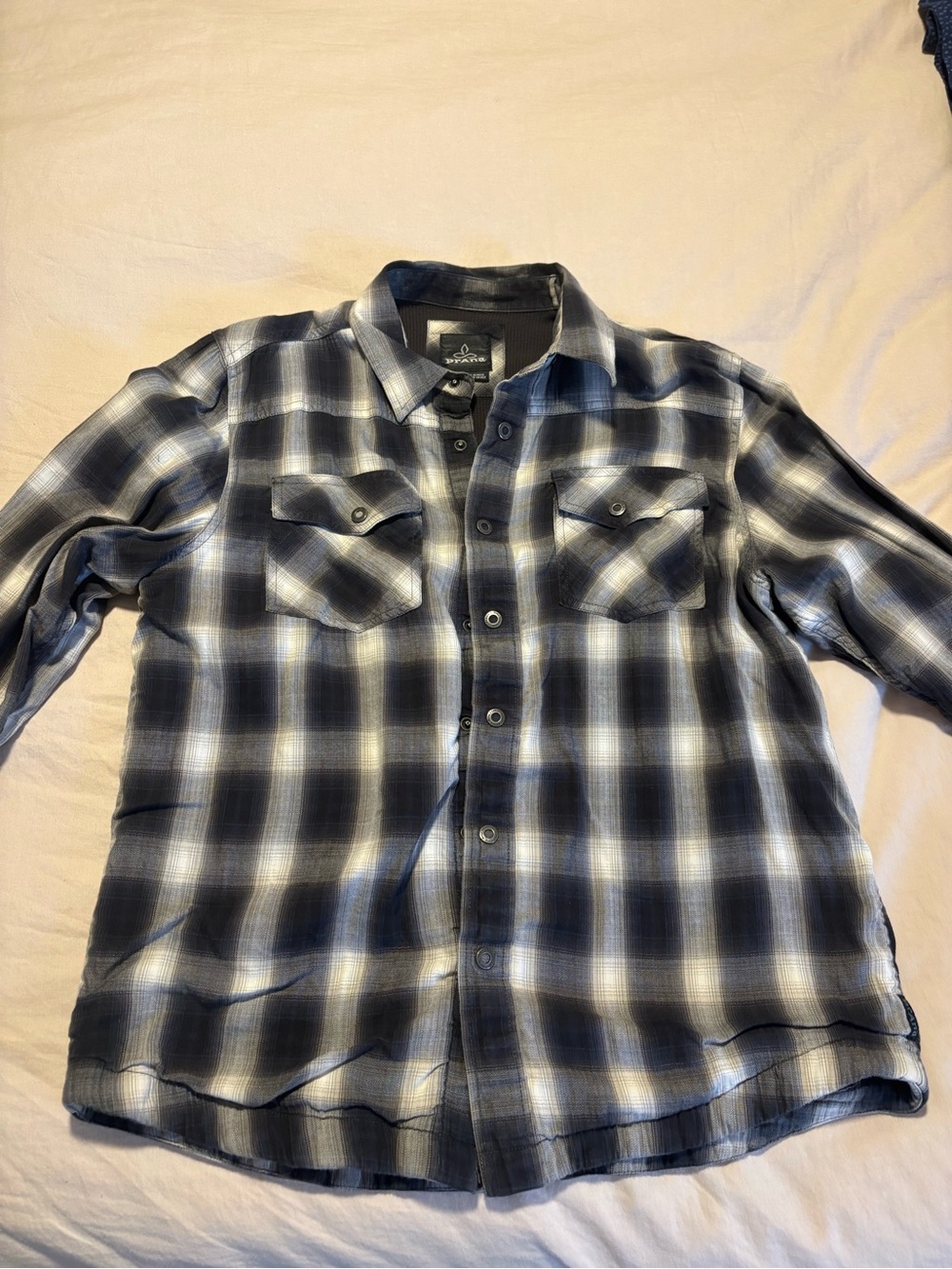 Prana Men's Black and Gray Plaid Lined Shirt Jacket